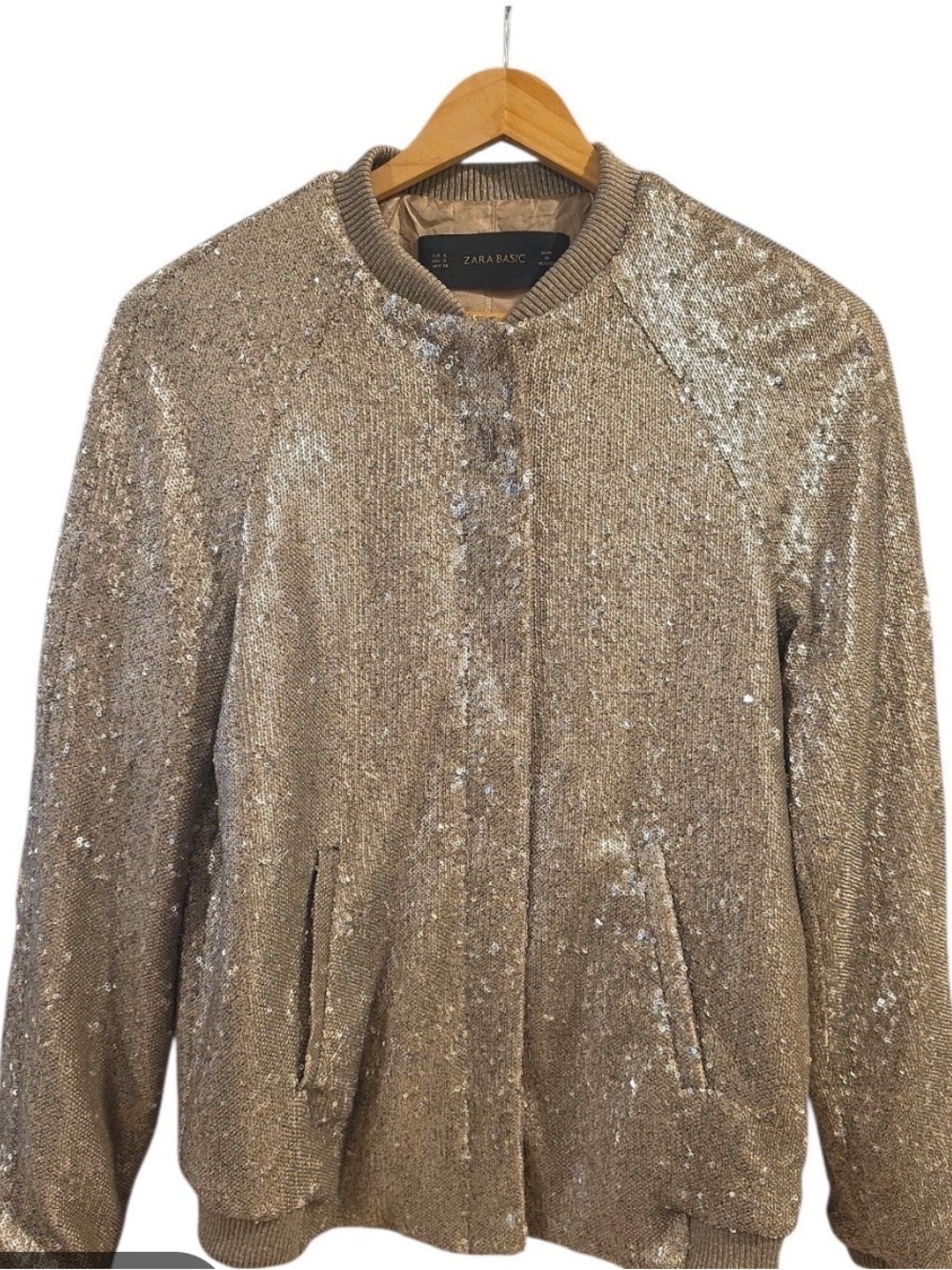 Zara Gold Sequin Bomber Jacket